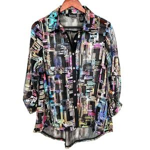Berek Womens Wearable Art Sz PS Petite Small Sheer Jacket Blouse Shirt Top Artsy